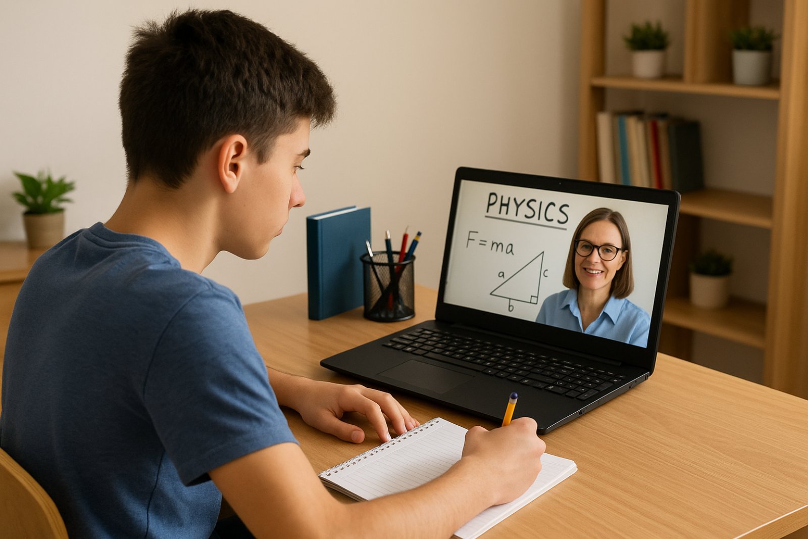 Μαθητής σε online μάθημα Φυσικής